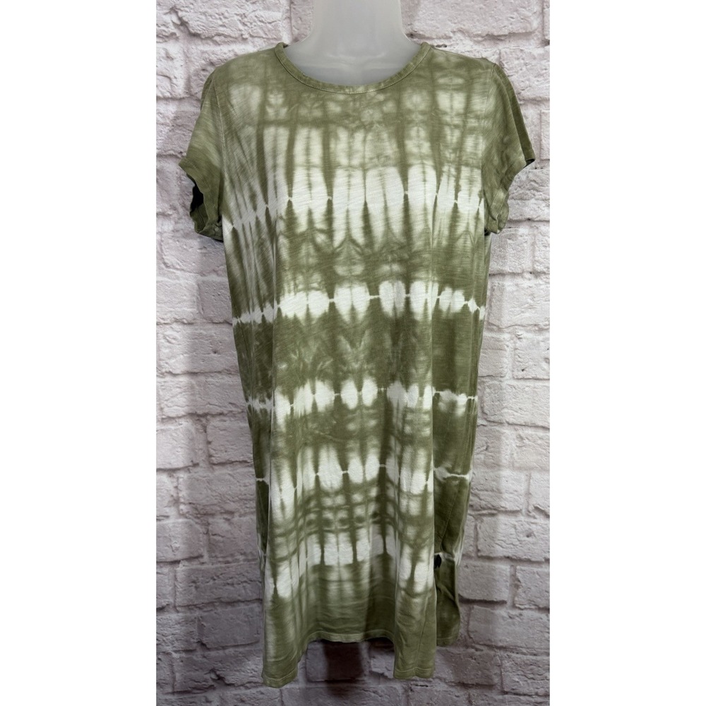 Gap Olive Green Tie Dye Crew Neck Short Sleeve T Shirt Dress Large Cotton Modal